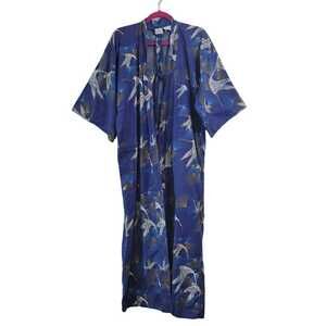 90s Era Cotton Blue Crane Lightweight Loungewear Robe